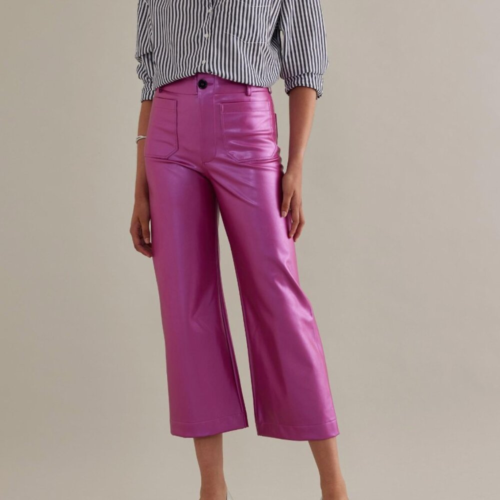 The Colette Cropped Wide-Leg Faux Leather Pants by  Anthropologie (S 24)